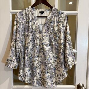 Torrid Harper Georgette Pullover 3/4 Sleeve Blouse White Floral Design Size 10